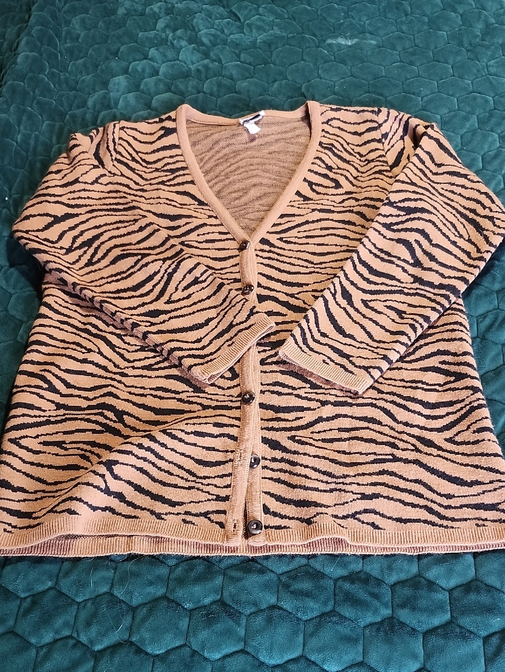Kalli Collection Tan and Black Zebra-Print Button Front Cardigan